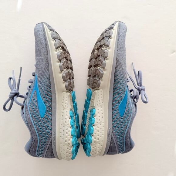 Brooks Ghost 12 Grey Blue Teal Size 8.5 Knit Run Gym Walk Comfort Worn 1X - Picture 5 of 7